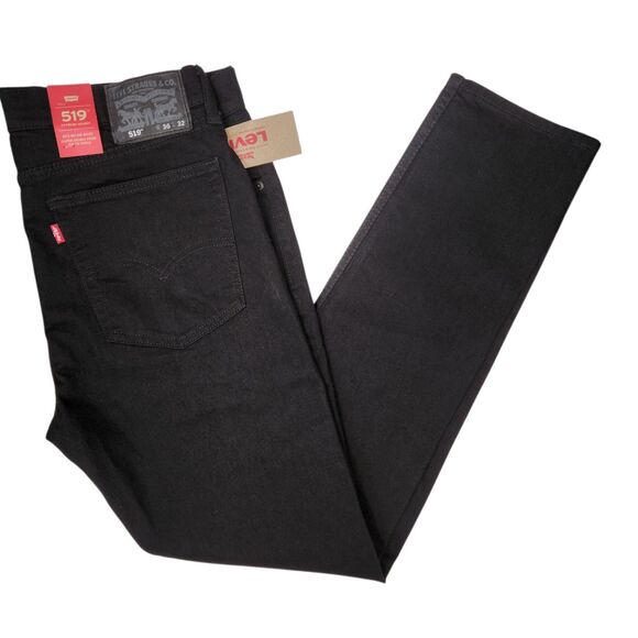 NEW Levi's Mens 519 Black Extreme Skinny Distressed Knee 5 Pocket Jeans 36x32 - Picture 1 of 9